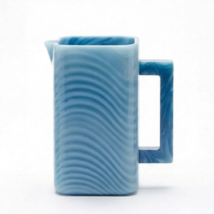 Blue Matte Ceramic Pitcher Mug Wave Pattern Drinkware <b>Empty</b> with Handle for Home Decor & Travel Customised Size & Shape Jugs - Product Image 1