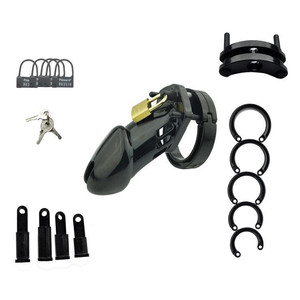 Cage de chasteté masculine en résine avec 5 anneaux pour pénis, verrouillage MUQU ZC-3108, noir/blanc/rose, jouet sexuel de bondage pour hommes - Product Image 2