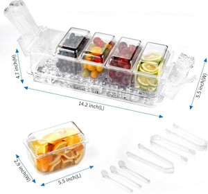 Contenitore per condimenti ghiacciati con 5 contenitori, Server per condimenti con coperchi separati, vassoio da portata con piatti rimovibili - Product Image 2