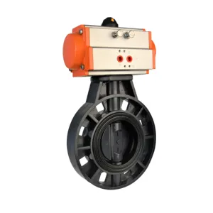 D671X-10S UPVC Pneumatic Control Wafer Type Plastic Pneumatic Butterfly Valve