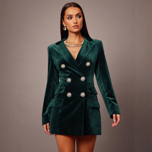 Giacca da <span class=keywords><strong>Donna</strong></span> di Alta Qualità in Velluto con Collo alla Coreana, Maniche Lunghe, Doppiopetto, per Ufficio, con Ricamo a Mano - Product Image 3