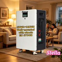 Pack de batteries Sineve LiFePO4 51,2V 314Ah 16KWh avec écran tactile LCD, BMS intelligent et roues pour système de stockage d'énergie domestique