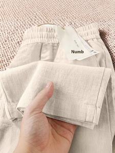 2025 estate donna <span class=keywords><strong>pantaloni</strong></span> larghi in <span class=keywords><strong>lino</strong></span> di cotone a <span class=keywords><strong>vita</strong></span> <span class=keywords><strong>alta</strong></span> con chiusura elastica con Joker anteriore piatto alla moda Casual fodera dritta - Product Image 2