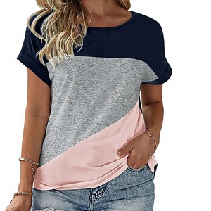 ZZH YF2842 High-waisted Short-sleeved <b>T</b>-<b>shirt</b> with Hollow Out rainbow Print Denim Fabric for Women Casual Versatile Summer Style - Product Image 3