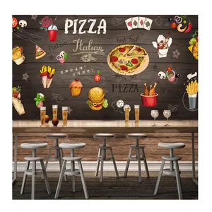 KOMNNI personalizado Pizza hamburguesas restaurante negro Fondo pared Mural papel pintado 3D Snack Bar hamburguesa occidental comida rápida papel de pared