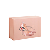 Maßgefertigte Luxuriöse Rosa Buchförmige Magnetische Schuhverpackungsbox mit Matter Laminierung Biologisch Abbaubare Starre Boxen