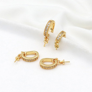 Huggie <b>Earrings</b> 18K Gold Plated Zircon Micro Pave Zinc Alloy Unisex Fashion <b>Cuff</b> <b>Earrings</b> - Product Image 2