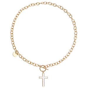 Joyería transfronteriza europea y americana, collar con colgante de nácar blanco con Cruz gruesa exagerada Punk para mujer - Product Image 6