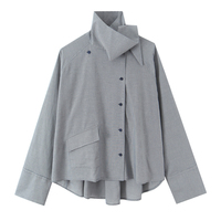 Chemise à carreaux personnalisée pour femme, collection Printemps 2026, chemisier gingham boutonné de créateur avec col montant et poches, OEM/ODM par usine chinoise