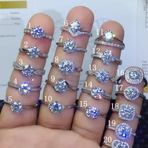 时尚1克拉奢华可调订婚结婚戒指碳硅石钻石珠宝戒指精品925纯银女性Tj