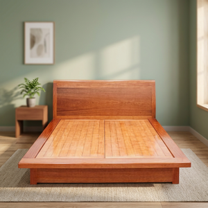 Mahogany Wood Handcrafted <b>Platform</b> <b>Bed</b> with Storage PU Surface Finish and Elegant Design - Product Image 2