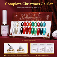 Missgel Kit de vernis gel solide effet œil de chat pailleté Noël 12 couleurs avec gel de construction et strass sans HEMA sans TPO