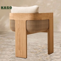 Ensemble de table et chaises de jardin en bois de teck pour hôtel et villa, avec tressage en rotin, pour terrasse et extérieur