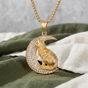 Pendentif lune croissante loup hurlant entièrement serti de diamants en moissanite, en argent sterling 925, style bling hip-hop streetwear, pour chaîne et soirée - Product Image 2