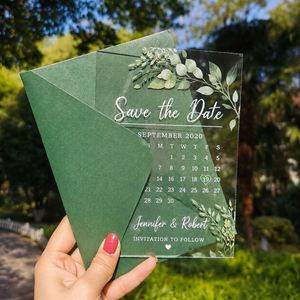 Luxury Clear Acrylic Save the Date <b>Wedding</b> Invitation <b>Cards</b> Personalized Printing - Product Image 1