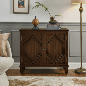 Retro Wooden Sideboard Buffet Cabinet 33.6 In Storage Media Console Credenza Geometric Accent Display Cabinet - Product Image 1