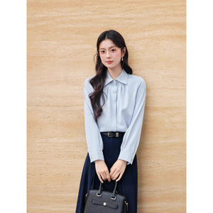 Women's Long Sleeve White Shirt Button Down Office Wear Simple Style Folds Design Spring Autumn Collection - Product Image 3