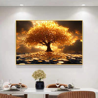 Décoration d'intérieur 3D en gros, design tendance, arbre à monnaie, peinture décorative moderne minimaliste en porcelaine dorée et cristal vibrant