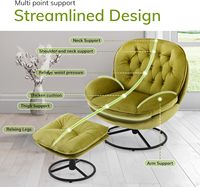 Chaise de lecture inclinable de loisirs de luxe moderne chaise de salon de camping canapé vert doux en tissu de velours à poils courts avec repose-pieds tabouret