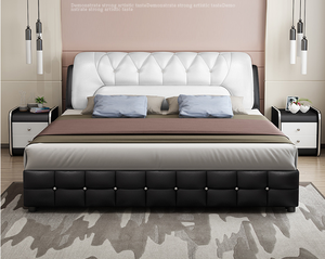 <span class=keywords><strong>Cama</strong></span> de tamaño Queen de cuero Simple moderna de lujo ligero marco de madera suave con cajón de almacenamiento para juego de muebles de dormitorio de Hotel - Product Image 2