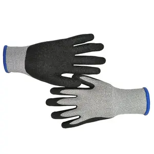 Great Grip En388 4544 Durable Hppe Cut Resistant Work Safety Rubber Gloves Level 5 Protection Anti-slip Latex Crinkle Finish