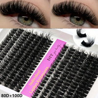 Extensions de cils 3D en grappe noires, 14 rangées, volumineuses, douces et denses, faux cils segmentés pour pose DIY 40D 60D 80D 100D
