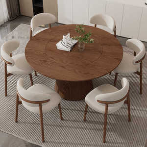 Обеденный стол из массива скандинавского дерева с круглой столешницей из сланца и встроенной вращающейся подставкой Lazy Susan для дома и ресторана - Product Image 3