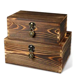 2 Pack scrigno memoria presentazione arte Case menti Organizer scatola di gioielli regali scatola di legno chiavi di blocco con coperchio