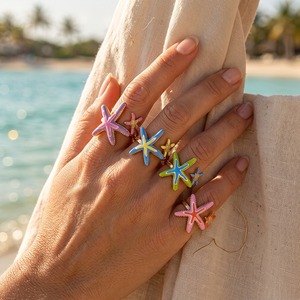 Bague de plage colorée et élégante avec pendentif sirène et étoile de mer, bijoux à thème marin, vente en gros TGJZ6541 - Product Image 5