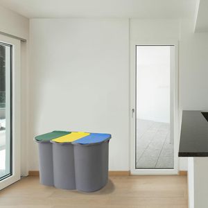 Waste Sorting <b>Bin</b> <b>3</b> Compartment 80L With Bag Retaining Rings For Recycling - Product Image 6