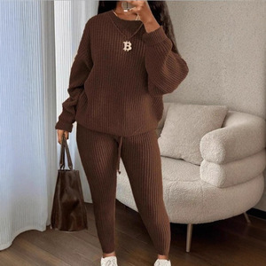 Women's Knitted <b>Sweater</b> Pants <b>Set</b> Solid Color Casual Suit Xs S M L Xl 2xl 3xl 4xl 5xl Europe And America - Product Image 4