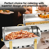 Plat de service YD Hardware en acier inoxydable 9L avec couvercle en acier inoxydable, cadre semi-doré, alimenté à l'alcool, pour buffet traiteur