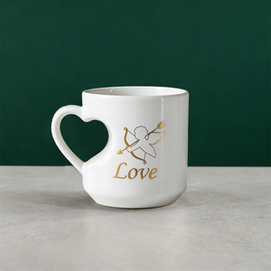 Ensemble de tasses en céramique pour couple romantique - Tasses à café blanches de 12 oz avec impression dorée Amour <span class=keywords><strong>et</strong></span> <span class=keywords><strong>Cupidon</strong></span>, poignée en forme de cœur, cadeau de la Saint-Valentin - Product Image 2