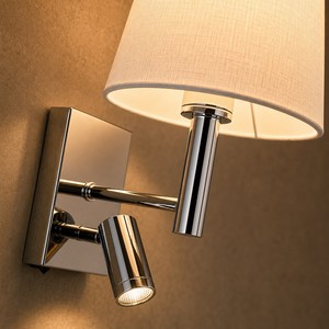 Applique <span class=keywords><strong>murale</strong></span> LED moderne à double lumière chromée, abat-jour en tissu, <span class=keywords><strong>lampe</strong></span> de lecture flexible à LED, idéale pour chambre d'hôtel et chevet de lit, personnalisable en usine - Product Image 3