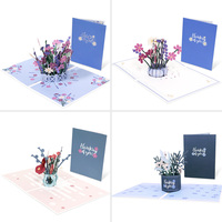 Retraite Merci 3D Laser Cut Pop up Flower Cartes de voeux avec impression offset sur papier