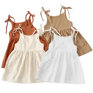Летняя одежда Ins в западном стиле, платья для маленьких девочек из хлопка и льна, эксклюзивные платья для девочек, однотонная Одежда для маленьких девочек, платье