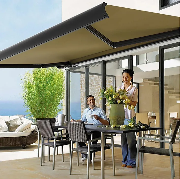 3 x 2.5m Patio Awning Manual Garden Canopy sun shade Retractable shelter Outdoor Motorized Retractable Awning