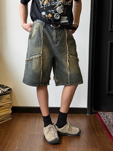 Pantalones Cortos de Mezclilla para <span class=keywords><strong>Hombre</strong></span>, Diseño Retro, Lavado, Estilo Urbano, OEM ODM - Product Image 2