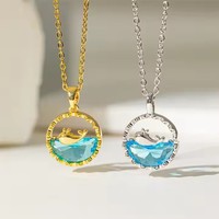 Venta al por mayor collar mujer ballena nicho diseño encanto colgante collar mujer ilusión azul océano clavícula cadena océano serie