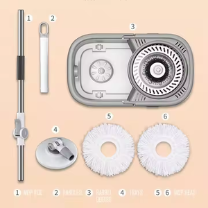 Mopa giratoria redonda superventas de fábrica para limpieza de suelos, con cubo de limpieza giratorio 360 y separación de agua sucia - Product Image 4