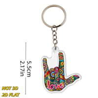 Porte-clés en acrylique coloré avec signe de main d'amour, geste ASL « Je t'aime » avec motif floral, accessoire unisexe léger