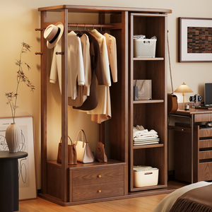 Perchero giratorio de madera maciza con espejo, diseño moderno, armario de almacenamiento independiente para dormitorio con espejo de tocador y cajones - Product Image 2