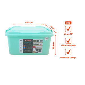 Boîte de rangement en plastique pastel de 20 L avec couvercle, bac de rangement empilable moderne, boîte à jouets pour enfants, boîte de rangement pour chambre à coucher, salon - Product Image 3
