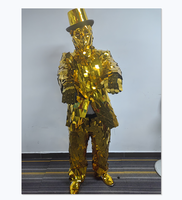 Costume d'homme miroir argenté et doré, costume de scène pour homme en verre doré, spectacle technologique, costume de fête, combinaison spatiale
