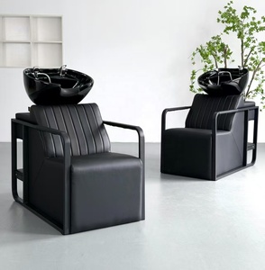 Fauteuil de lavage contemporain en cuir PU avec bac en céramique, structure métallique, confortable, durable, couleur personnalisable, mobilier de salon pour - Product Image 2
