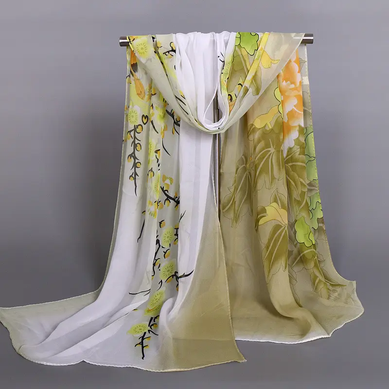 Jachon Wholesale New Chiffon printed Silk scarf For Women The magpie forecasts good news Silk scarf