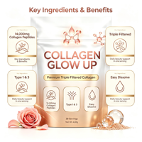 Poudre de collagène Private Label pour l'éclat de la peau, peptides de collagène bovin hydrolysés de types 1 et 3, matière première pour suppléments de beauté OEM ODM