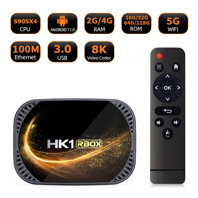 HK1 RBOX X4s Android 11 Quad Core Amlogic S905X4 Smart TV Box 8K 4gb Ram 32gb Rom 100mbs Set Top Box Hk1 Box