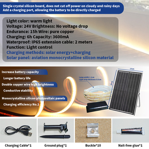 Tira de Luces LED COB con Energía Solar, Regulable, 36V, IP65, Impermeable, con Control Remoto, Luz de Neón LED Flexible y Suave - Product Image 2