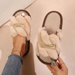 Women's Plush Fuzzy <b>Slippers</b> Home Fur Open-Toe <b>Slides</b> Autumn Winter Indoor Silent Comfort EVA Soft-Soled Bedroom Warm Flip Flops - Product Image 5
